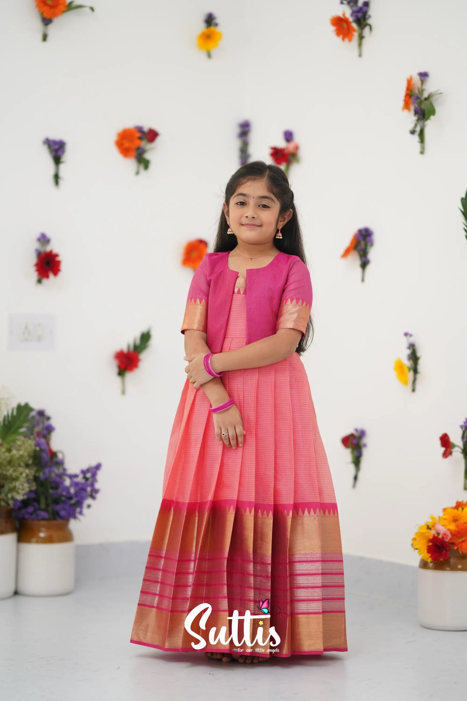 Maya Gown - Peach And Dark Pink Kids - Suttis