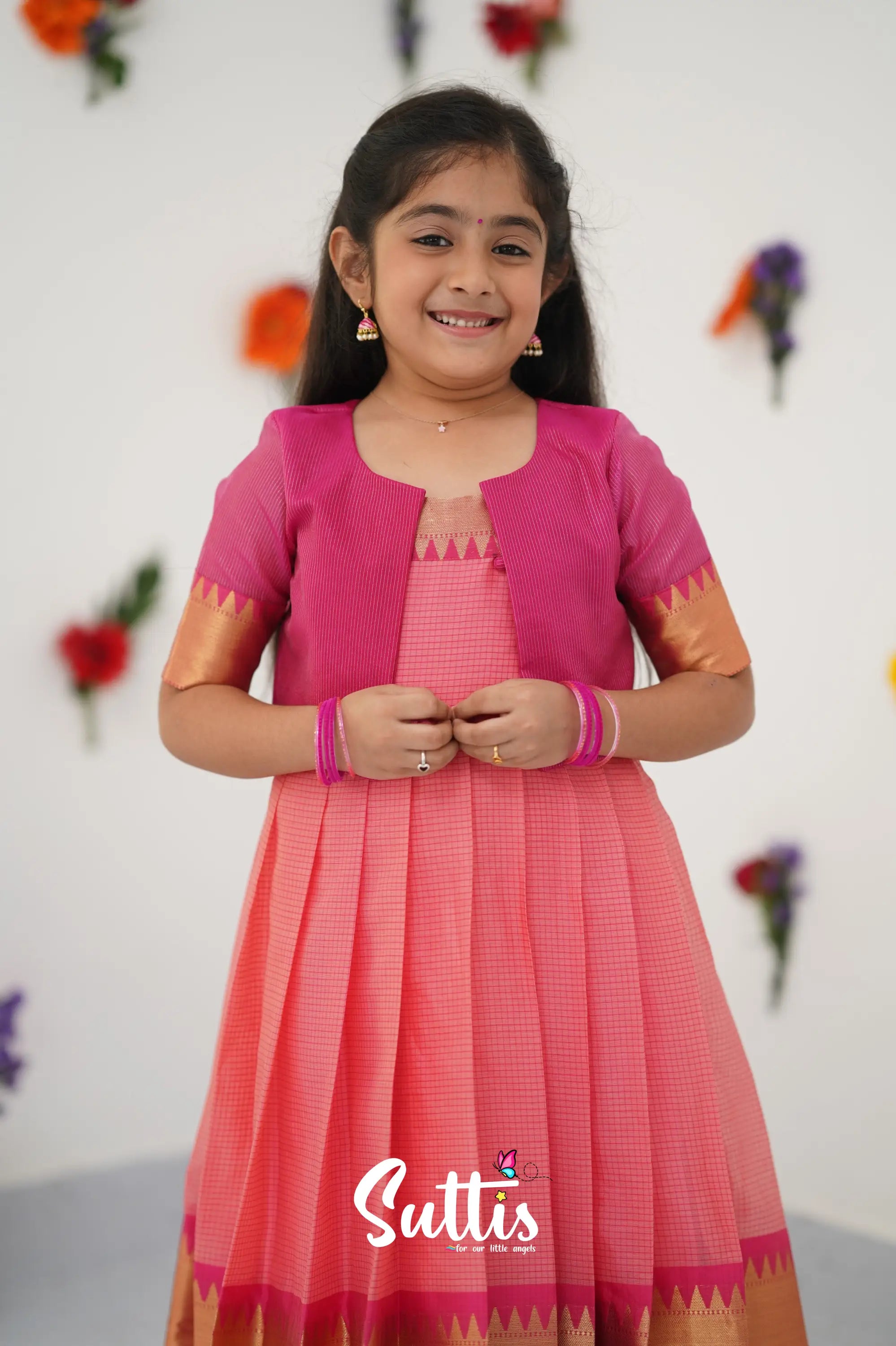 Maya Gown - Peach And Dark Pink Kids - Suttis