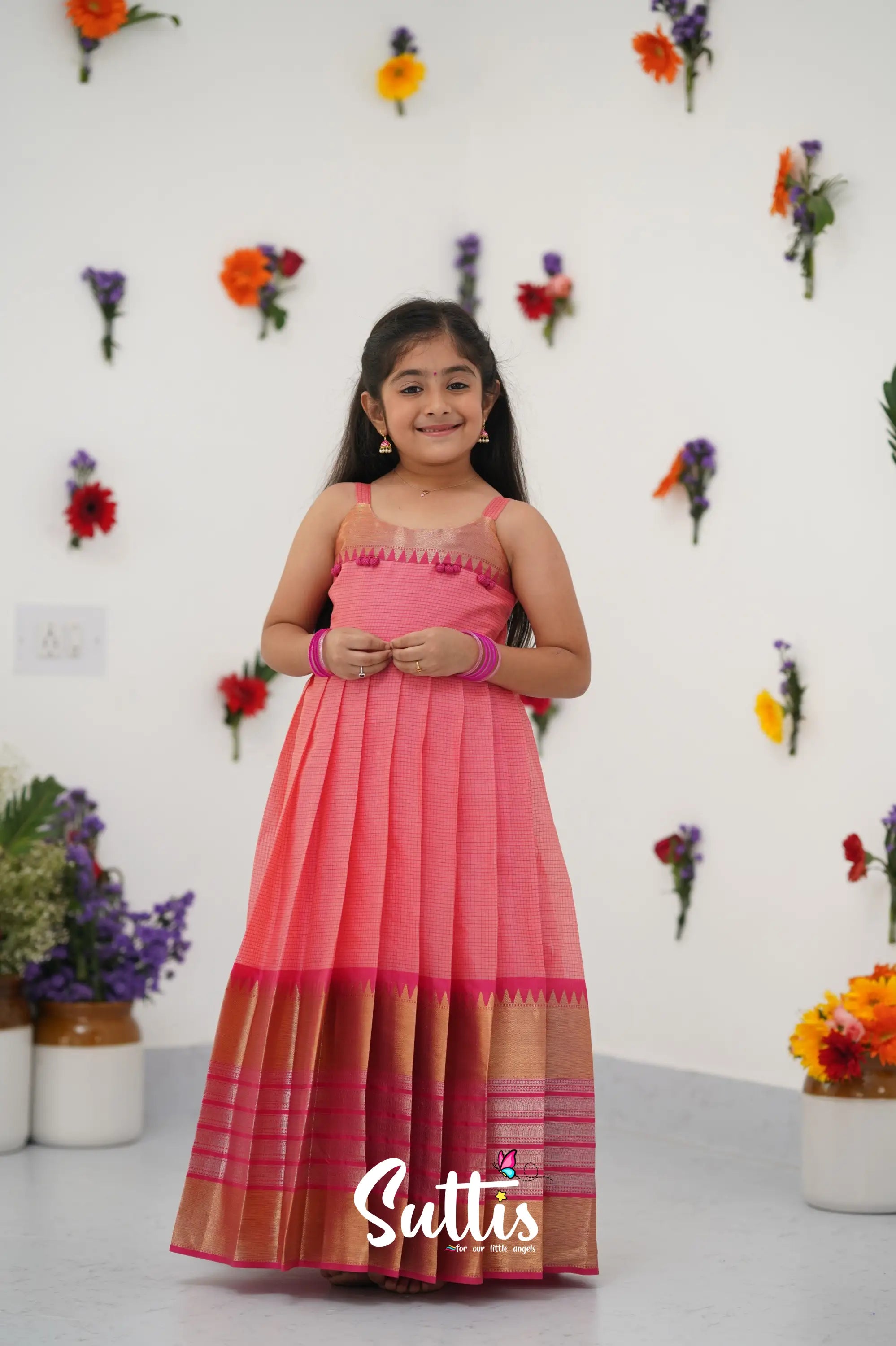 Maya Gown - Peach And Dark Pink Kids - Suttis