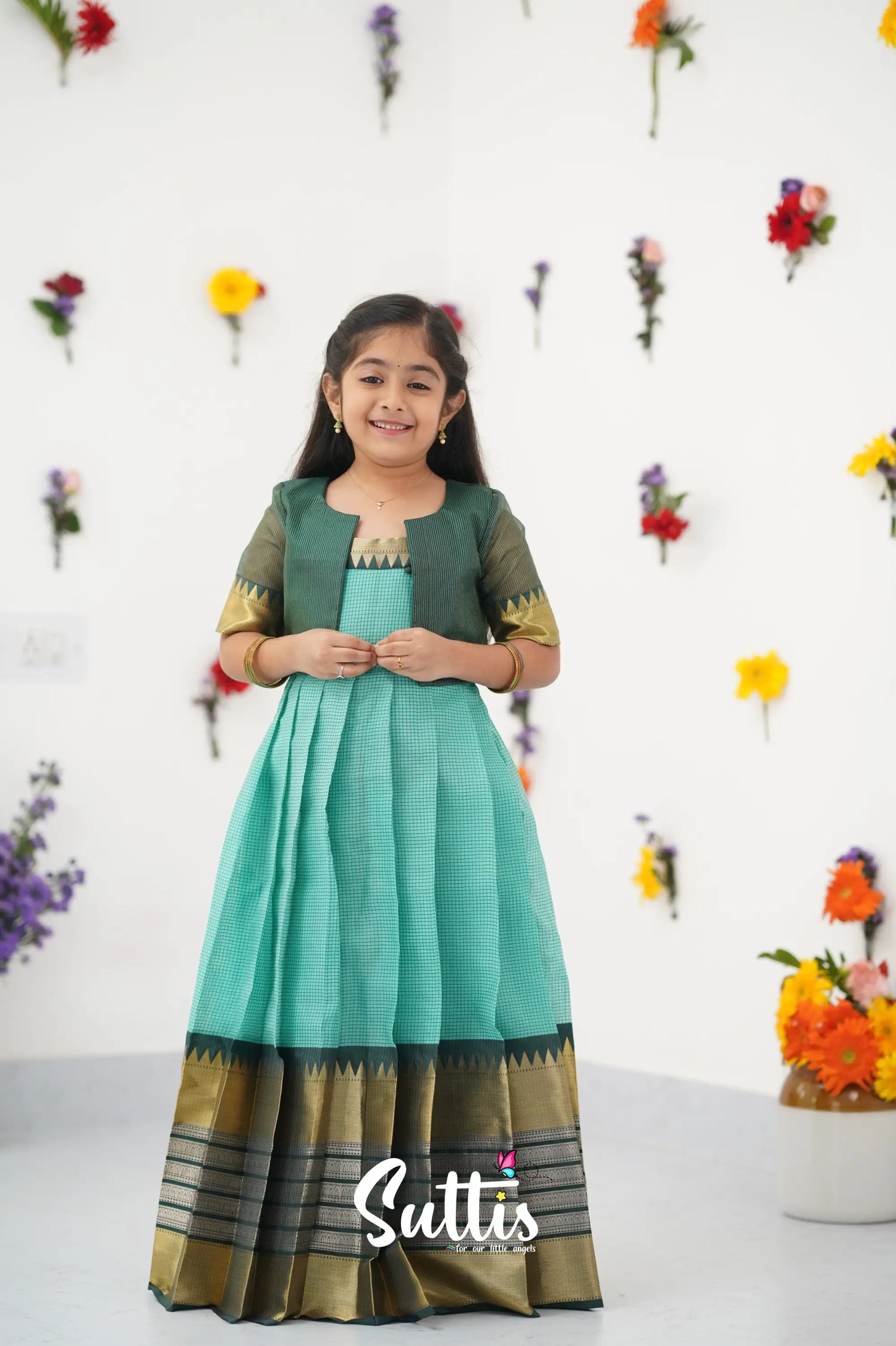 Maya Gown - Teal Green And Dark Kids - Suttis