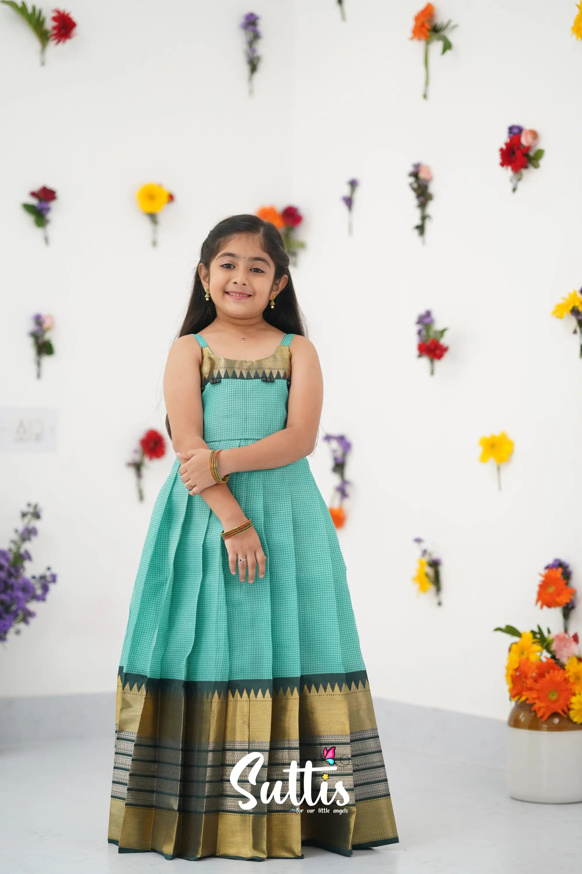 Maya Gown - Teal Green And Dark Kids - Suttis