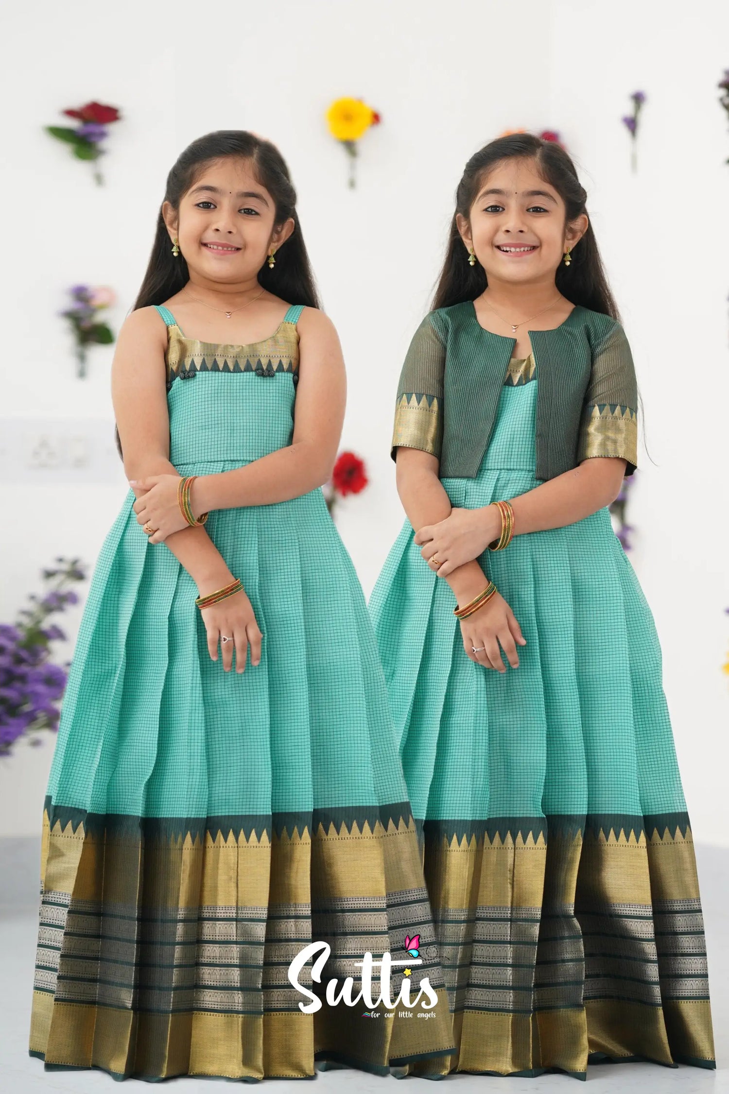 Maya Gown - Teal Green And Dark Kids - Suttis