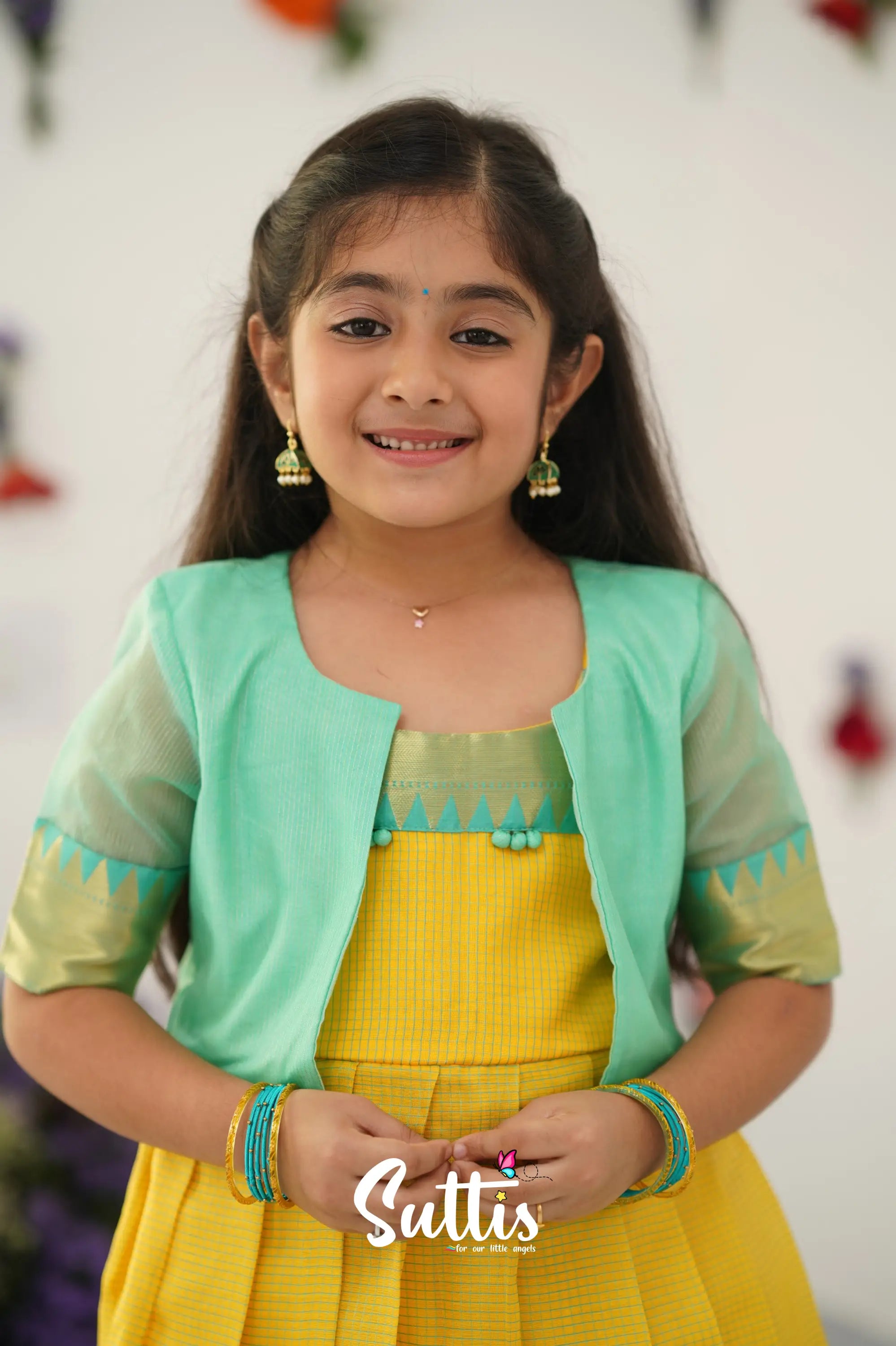 Maya Gown - Yellow And Teal Green Kids - Suttis