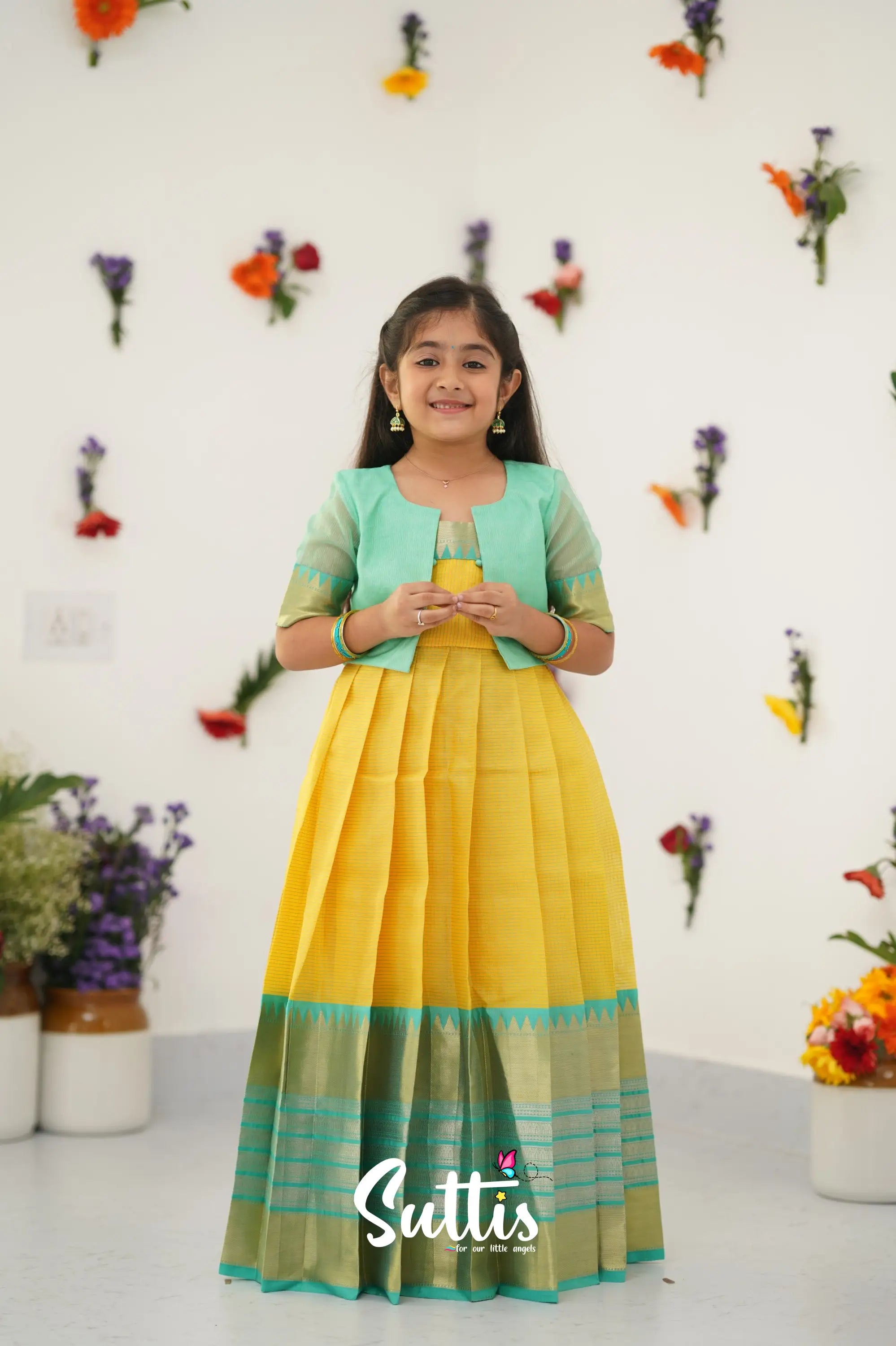 Maya Gown - Yellow And Teal Green Kids - Suttis