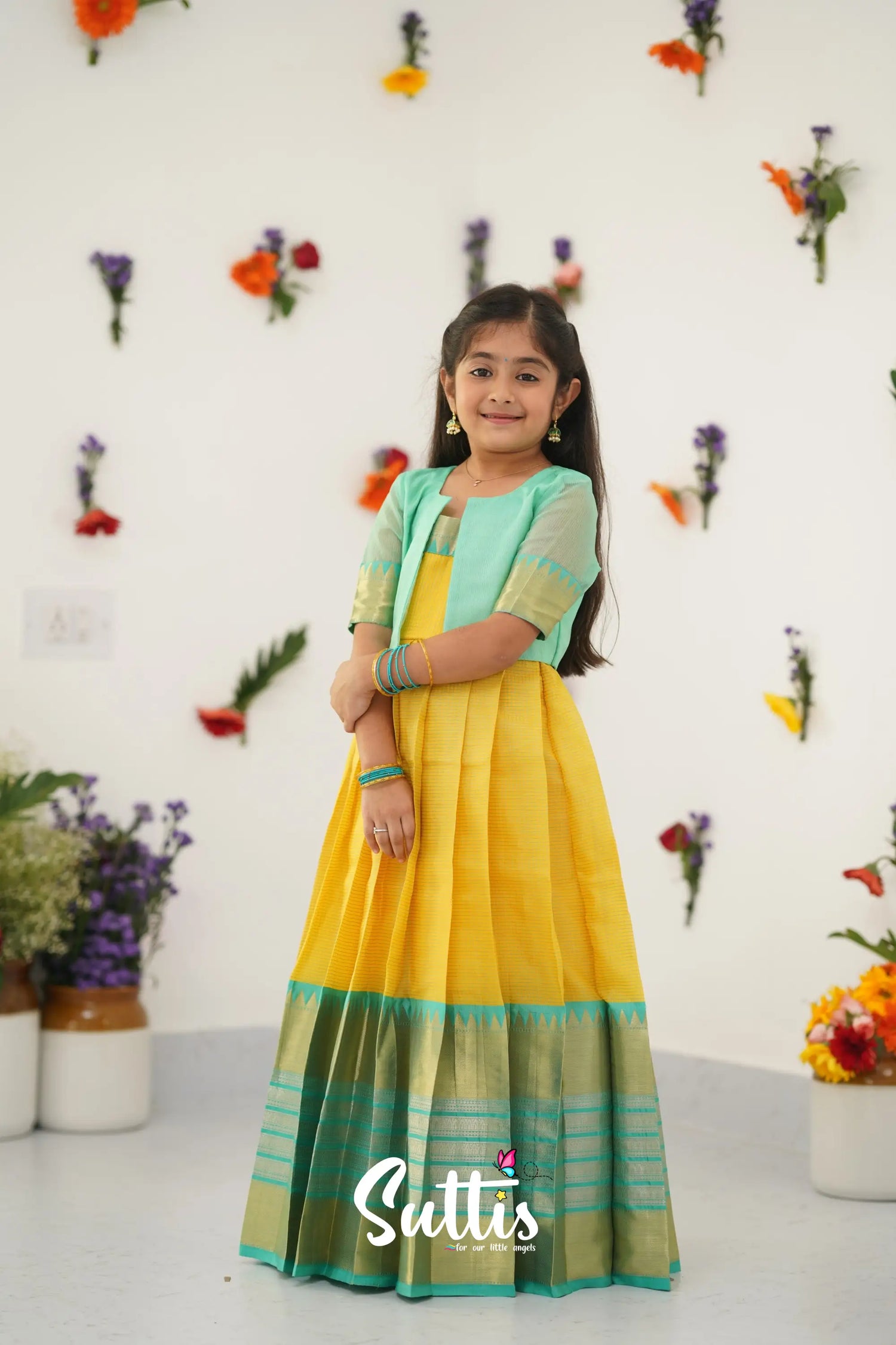 Maya Gown - Yellow And Teal Green Kids - Suttis