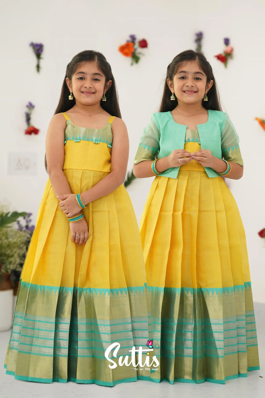 Maya Gown - Yellow And Teal Green Kids - Suttis