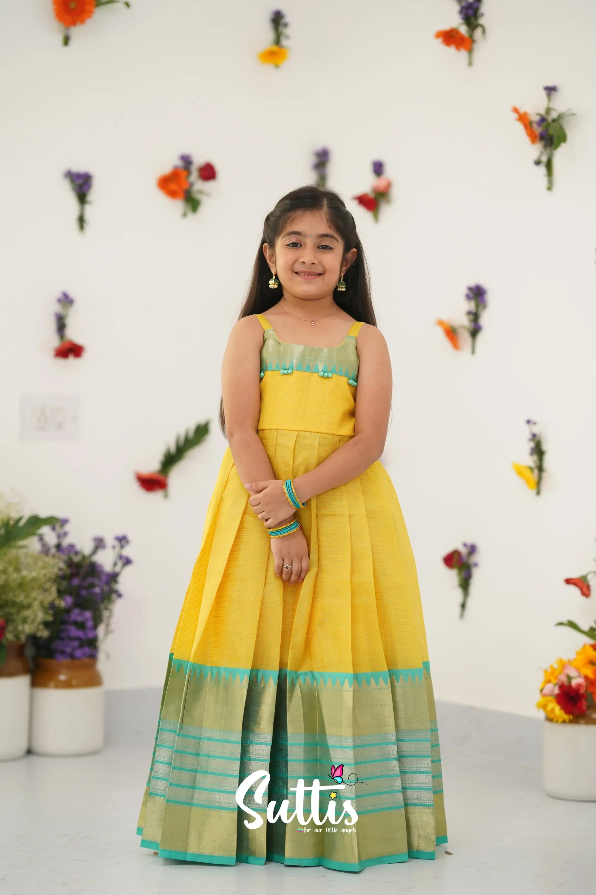 Maya Gown - Yellow And Teal Green Kids - Suttis