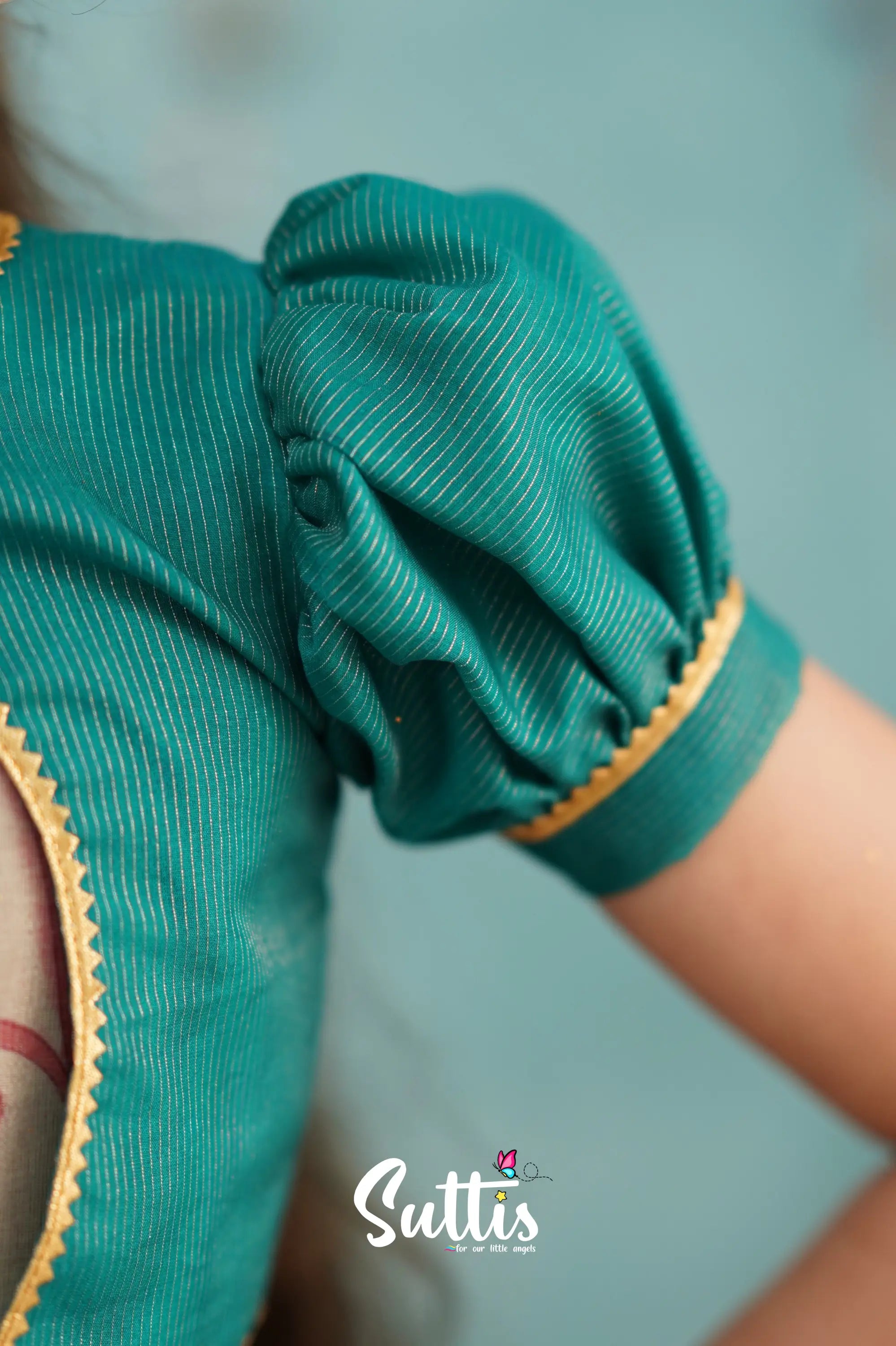 Maya Long Gown - Dark Teal Kalamkari Organza Kids - Suttis