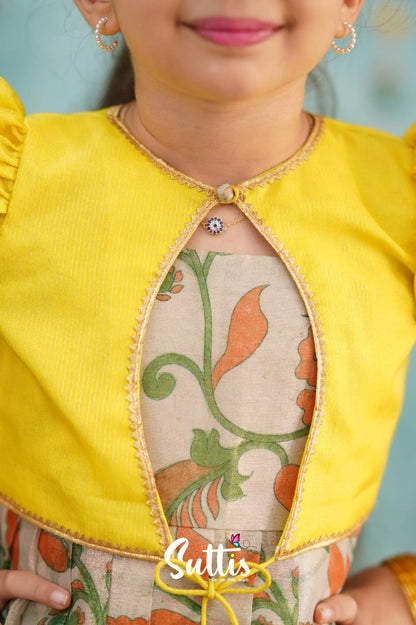 Maya Long Gown - Yellow Kalamkari Organza Kids - Suttis