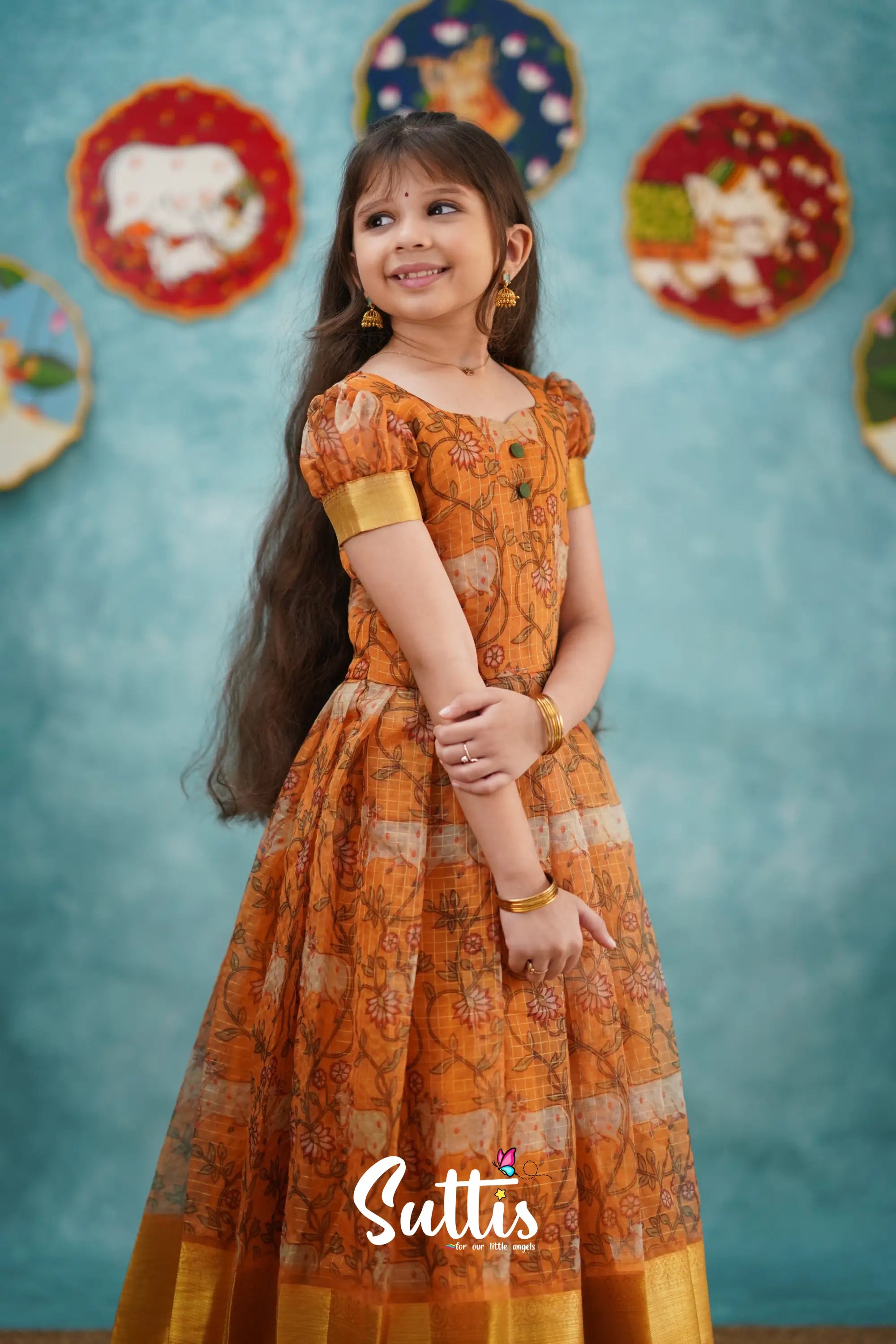 Maya - Mustard Yellow Organza Long Gown Kids-Suttis