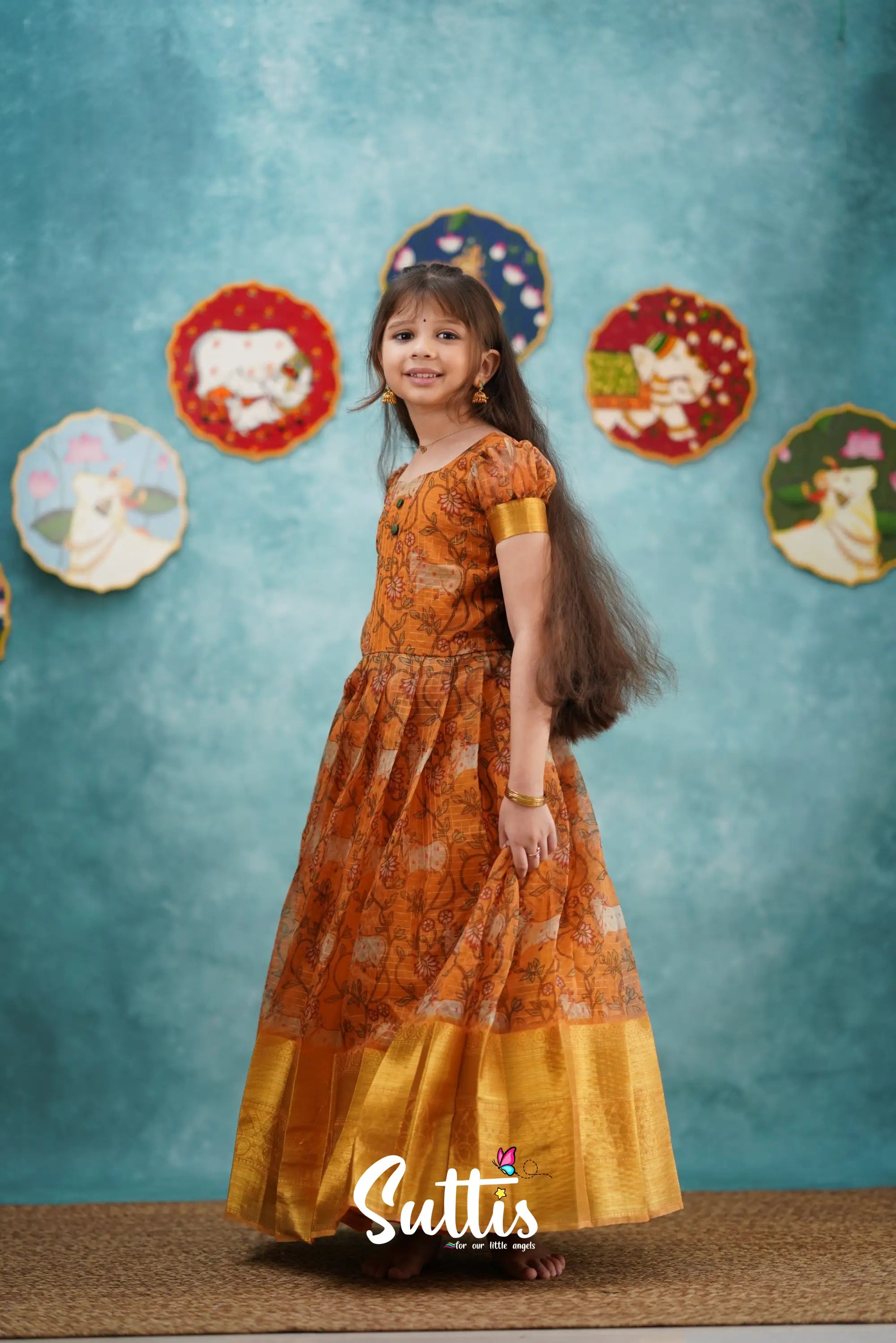 Maya - Mustard Yellow Organza Long Gown Kids-Suttis