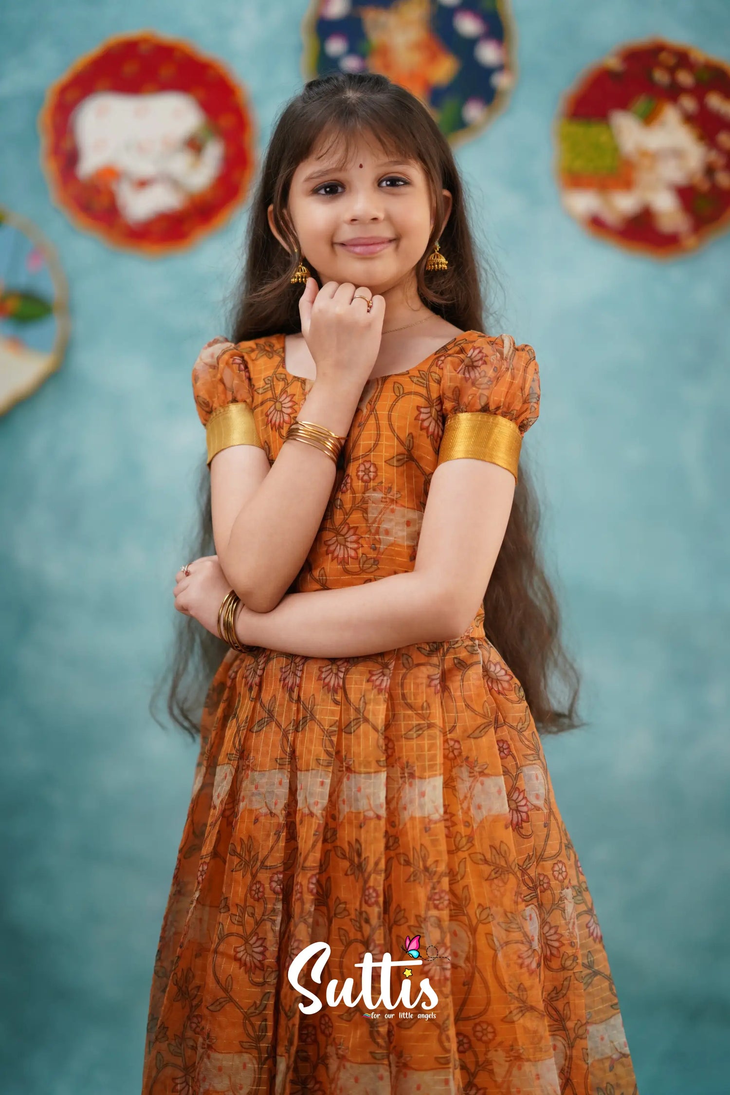 Maya - Mustard Yellow Organza Long Gown Kids-Suttis