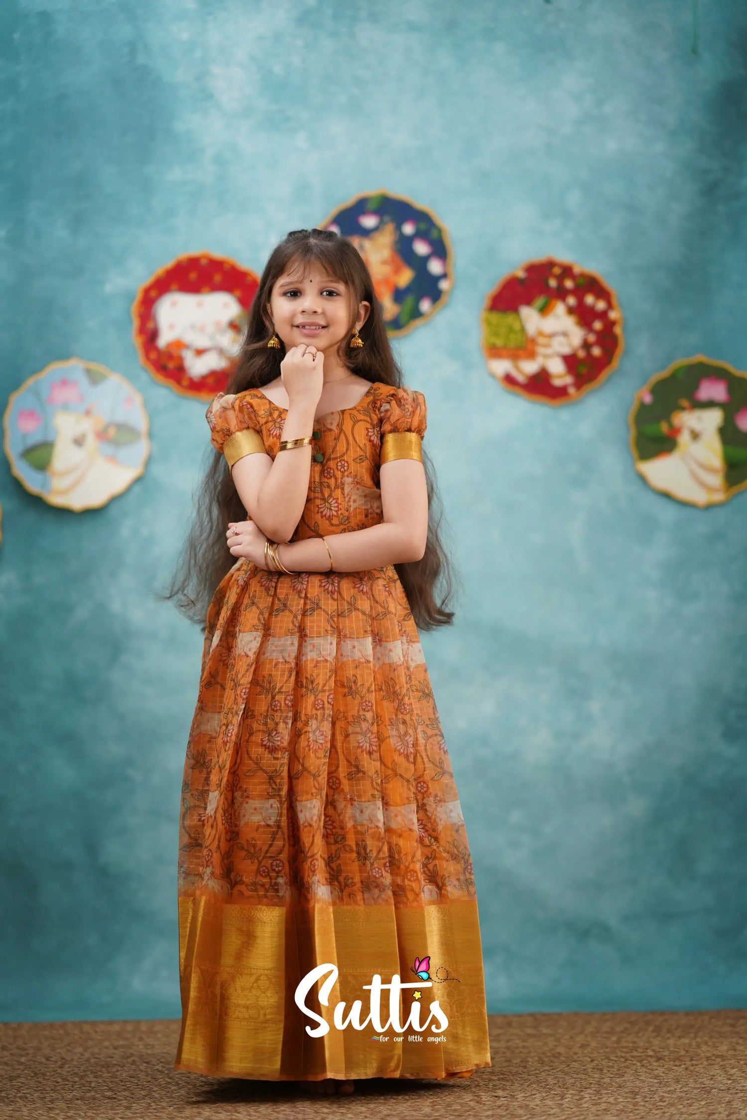 Maya - Mustard Yellow Organza Long Gown Kids-Suttis