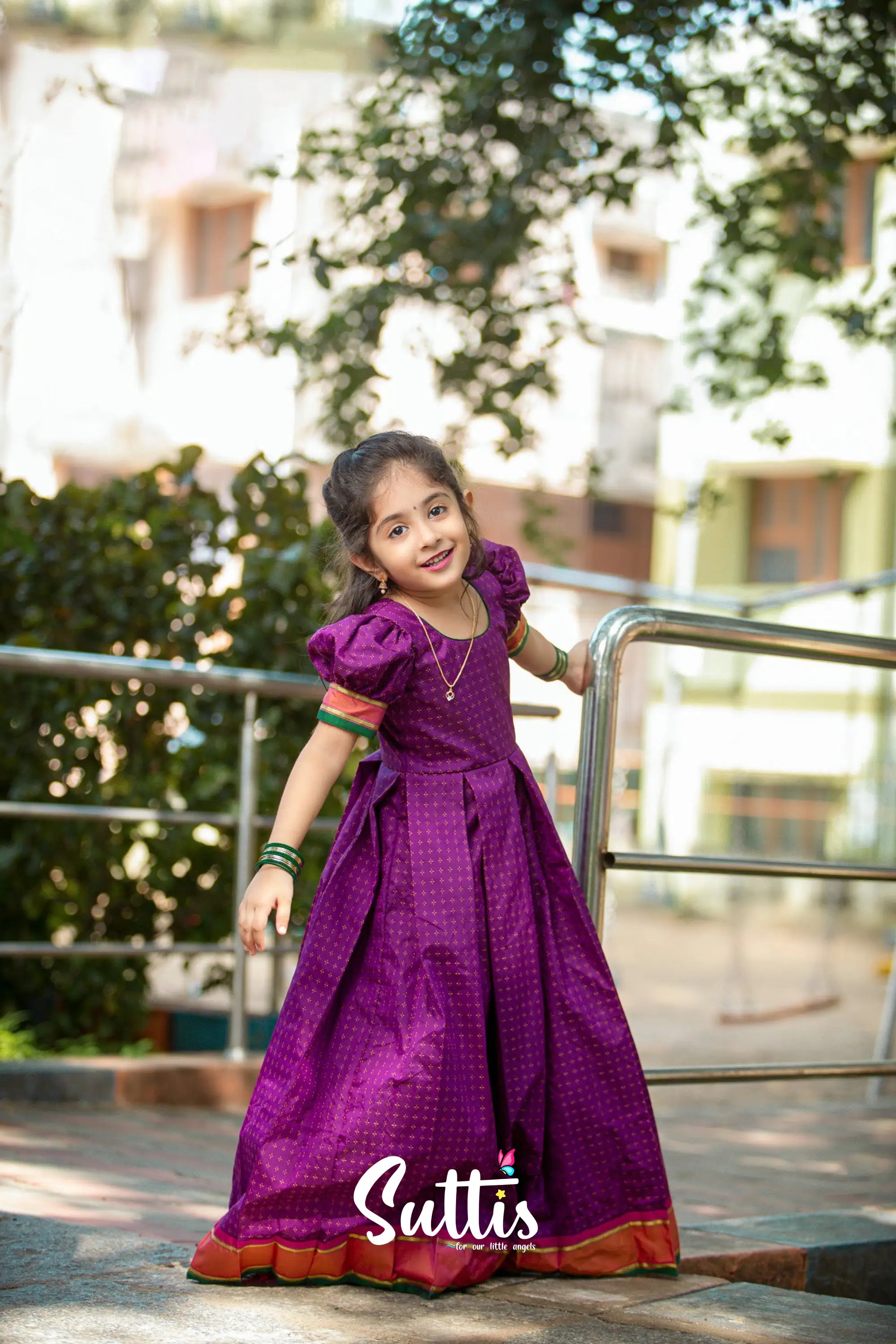 Maya - Purple Sico Silk Gown Kids-Suttis