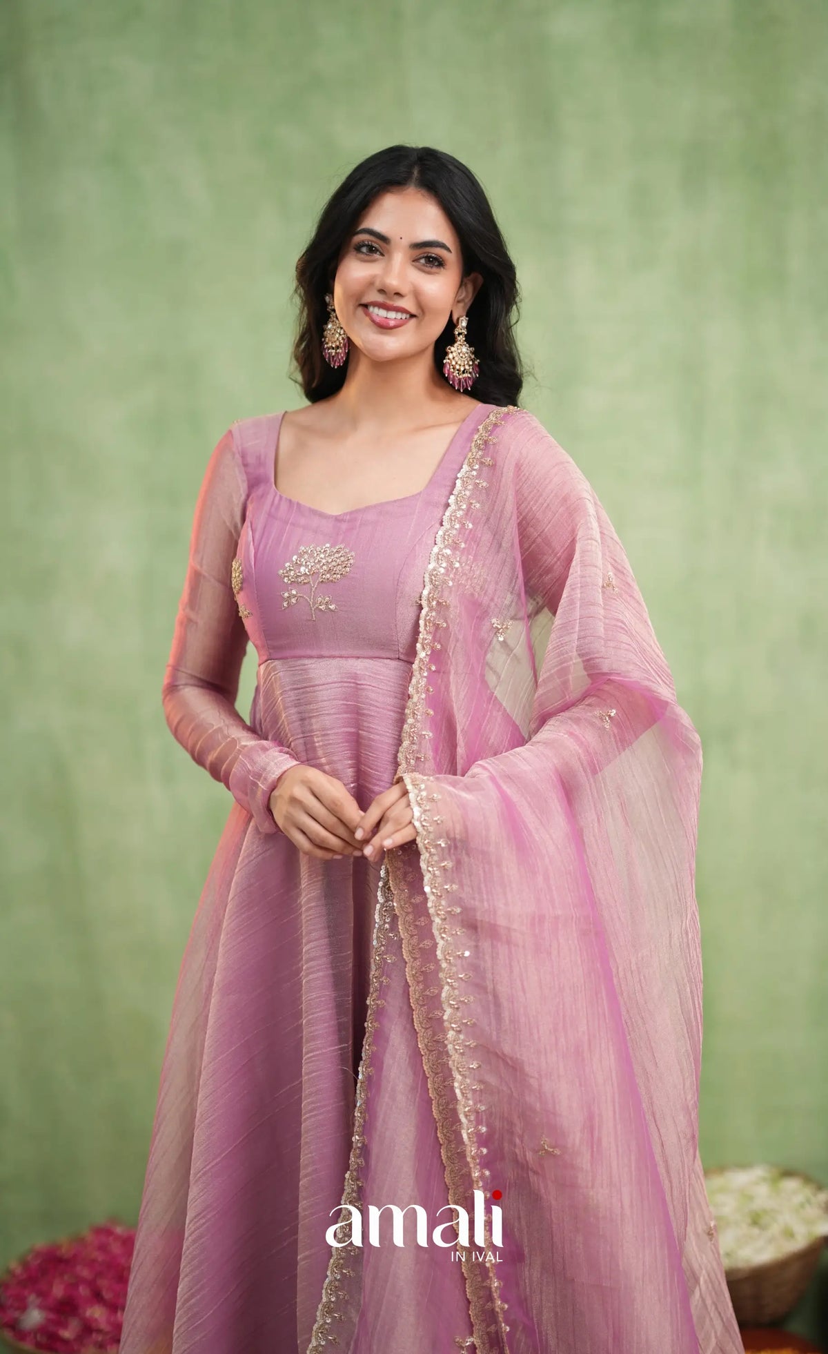 Mayili Crushed Tissue Anarkali - Mauve Pink - Anarkalis