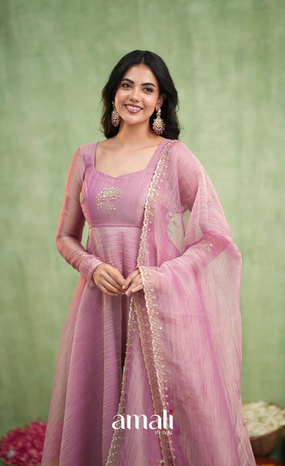 Mayili Crushed Tissue Anarkali - Mauve Pink - Anarkalis