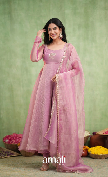 Mayili Crushed Tissue Anarkali - Mauve Pink - Anarkalis