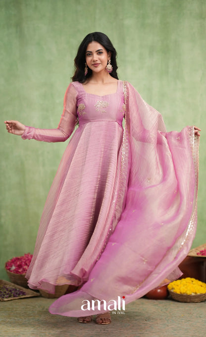 Mayili Crushed Tissue Anarkali - Mauve Pink - Anarkalis