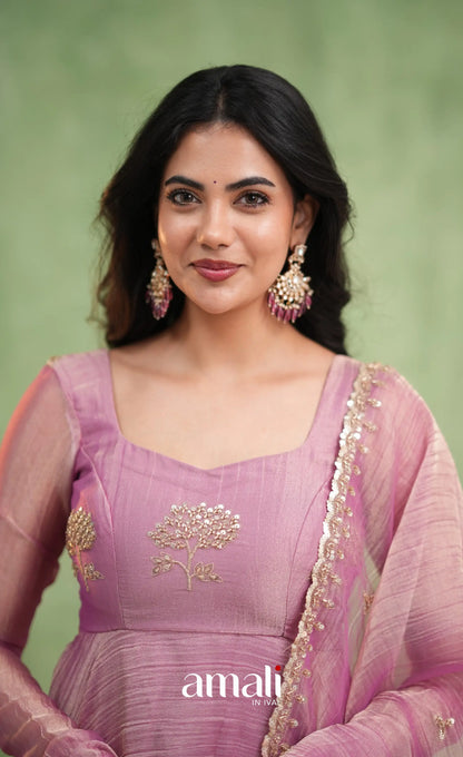 Mayili Crushed Tissue Anarkali - Mauve Pink - Anarkalis