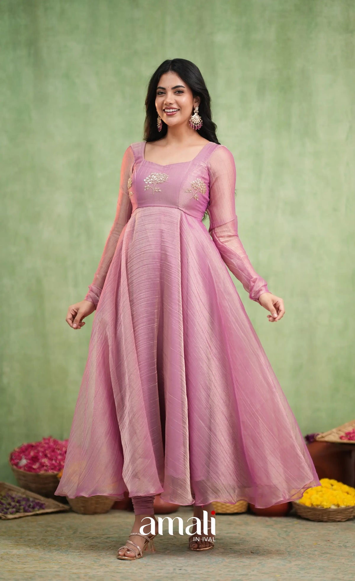 Mayili Crushed Tissue Anarkali - Mauve Pink - Anarkalis