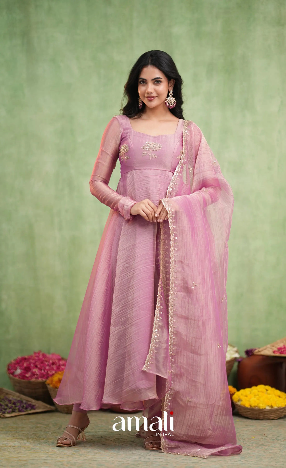 Mayili Crushed Tissue Anarkali - Mauve Pink - Anarkalis