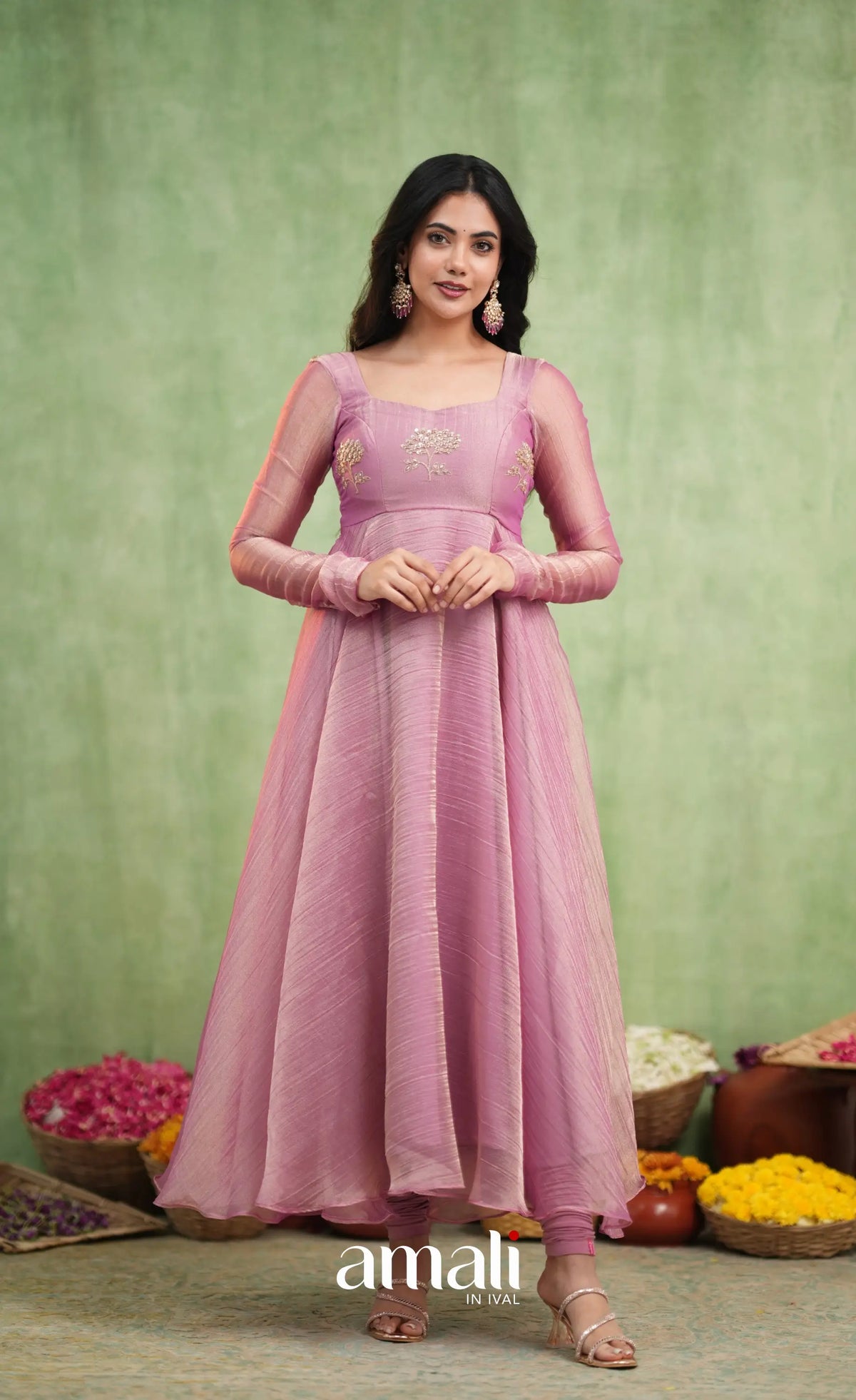 Mayili Crushed Tissue Anarkali - Mauve Pink - Anarkalis