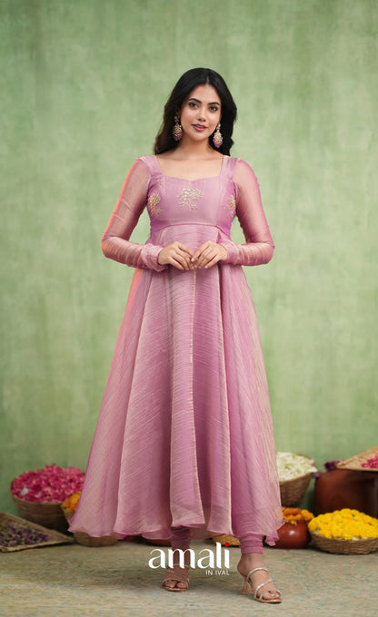 Mayili Crushed Tissue Anarkali - Mauve Pink - Anarkalis