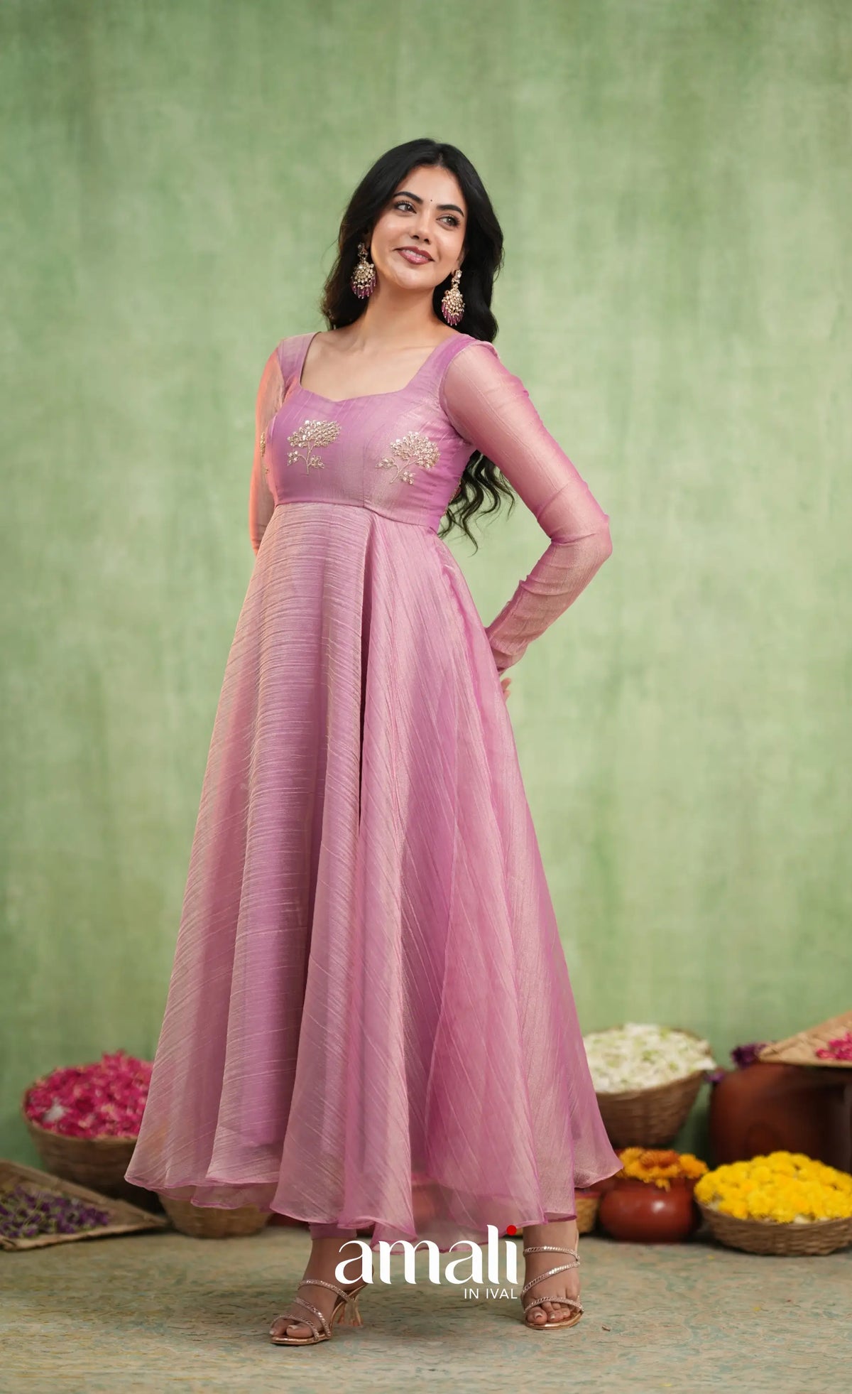 Mayili Crushed Tissue Anarkali - Mauve Pink - Anarkalis
