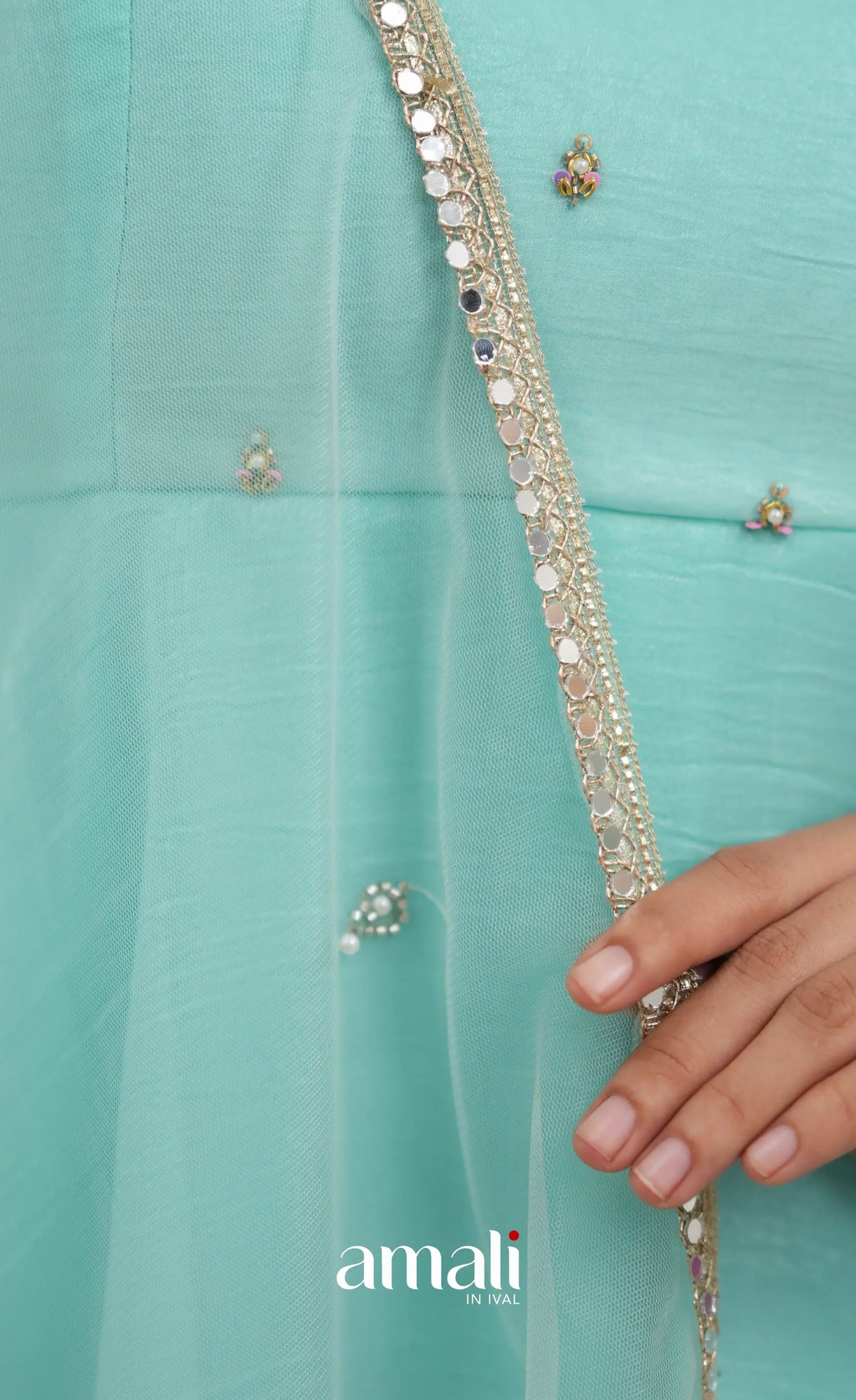 Mayili Crushed Tissue Anarkali with aari - Sea Green to Lilac Pink Ombre - Anarkalis