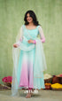 Mayili Crushed Tissue Anarkali with aari - Sea Green to Lilac Pink Ombre - Anarkalis