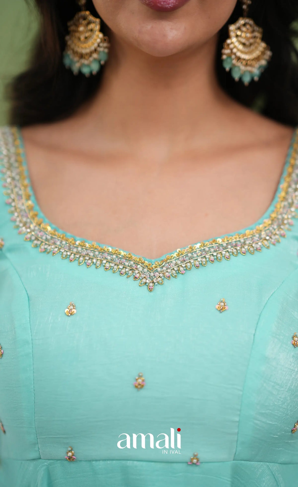Mayili Crushed Tissue Anarkali with aari - Sea Green to Lilac Pink Ombre - Anarkalis