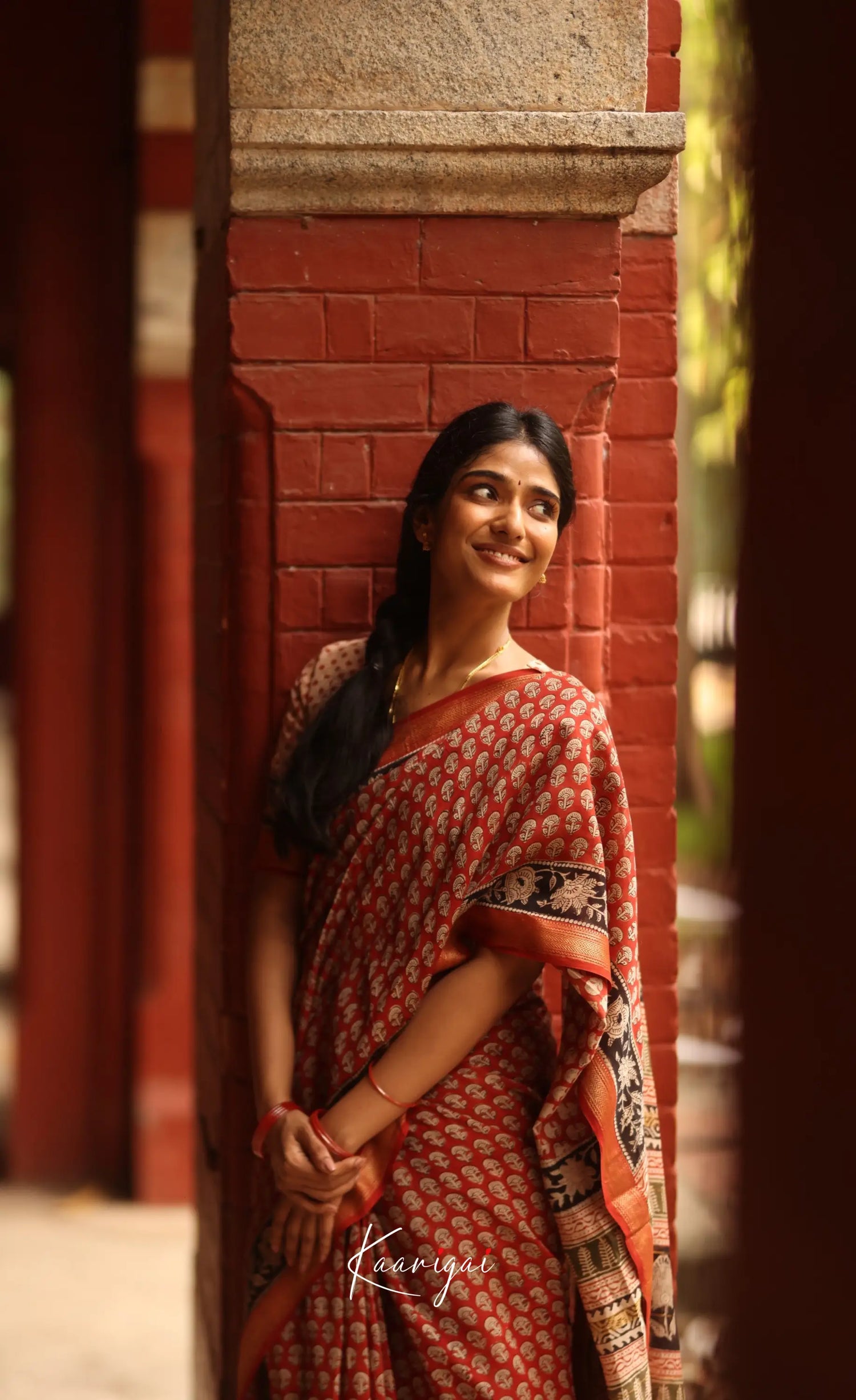 Mayuri Hand Block Printed Maheswari Saree - Reddish Maroon And Black Sarees