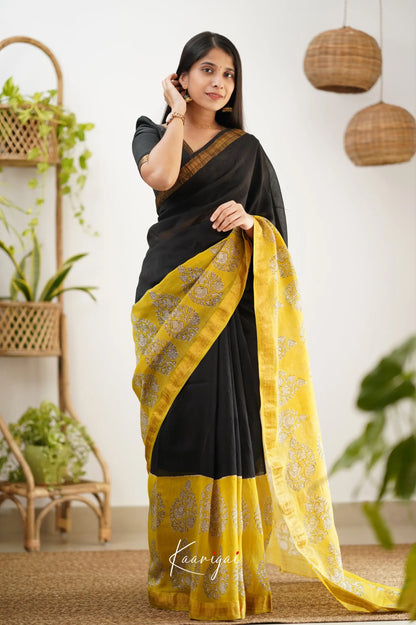 Mayuri Maheswari Silk Cotton Saree - Black And Yellow Sarees