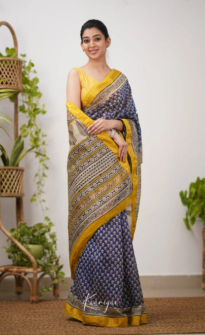 Mayuri Maheswari Silk Cotton Saree - Dark Blue Sarees