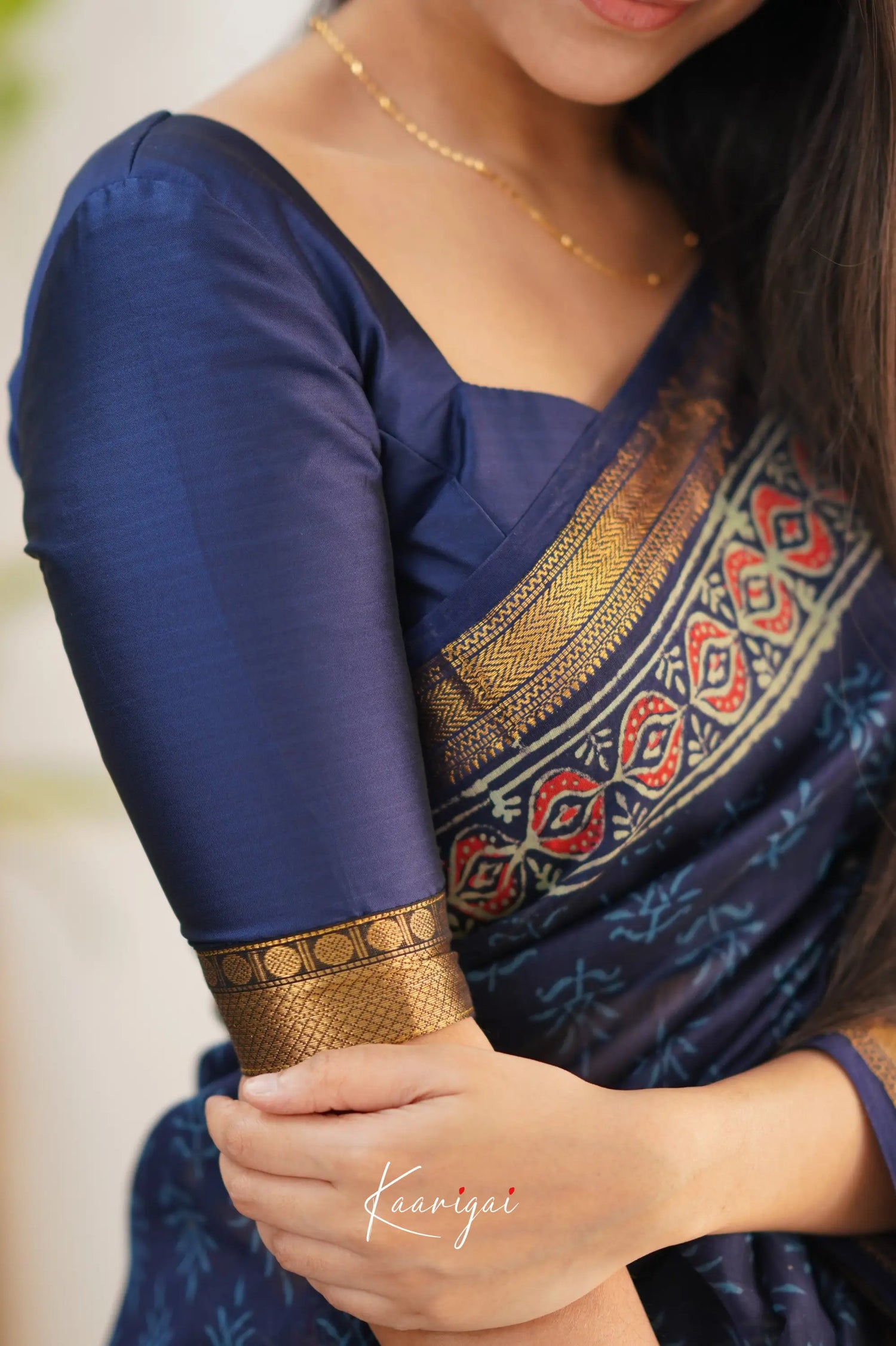 Mayuri Maheswari Silk Cotton Saree - Navy Blue Sarees