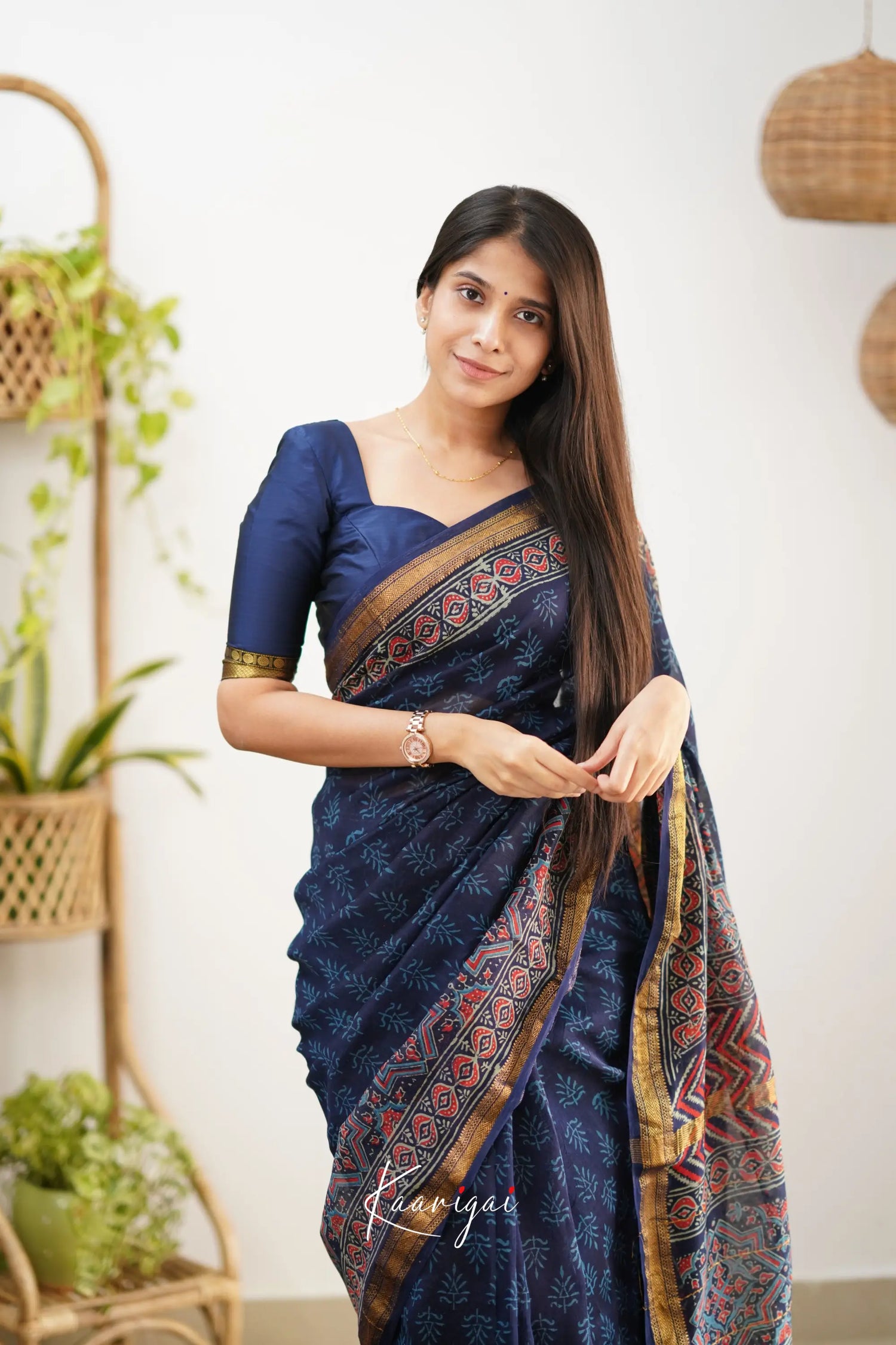 Mayuri Maheswari Silk Cotton Saree - Navy Blue Sarees