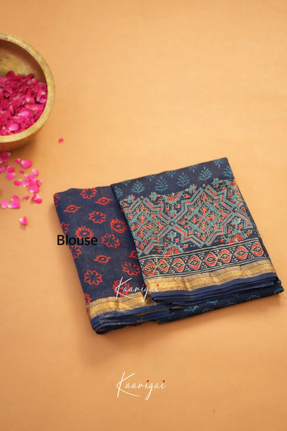 Mayuri Maheswari Silk Cotton Saree - Navy Blue Sarees