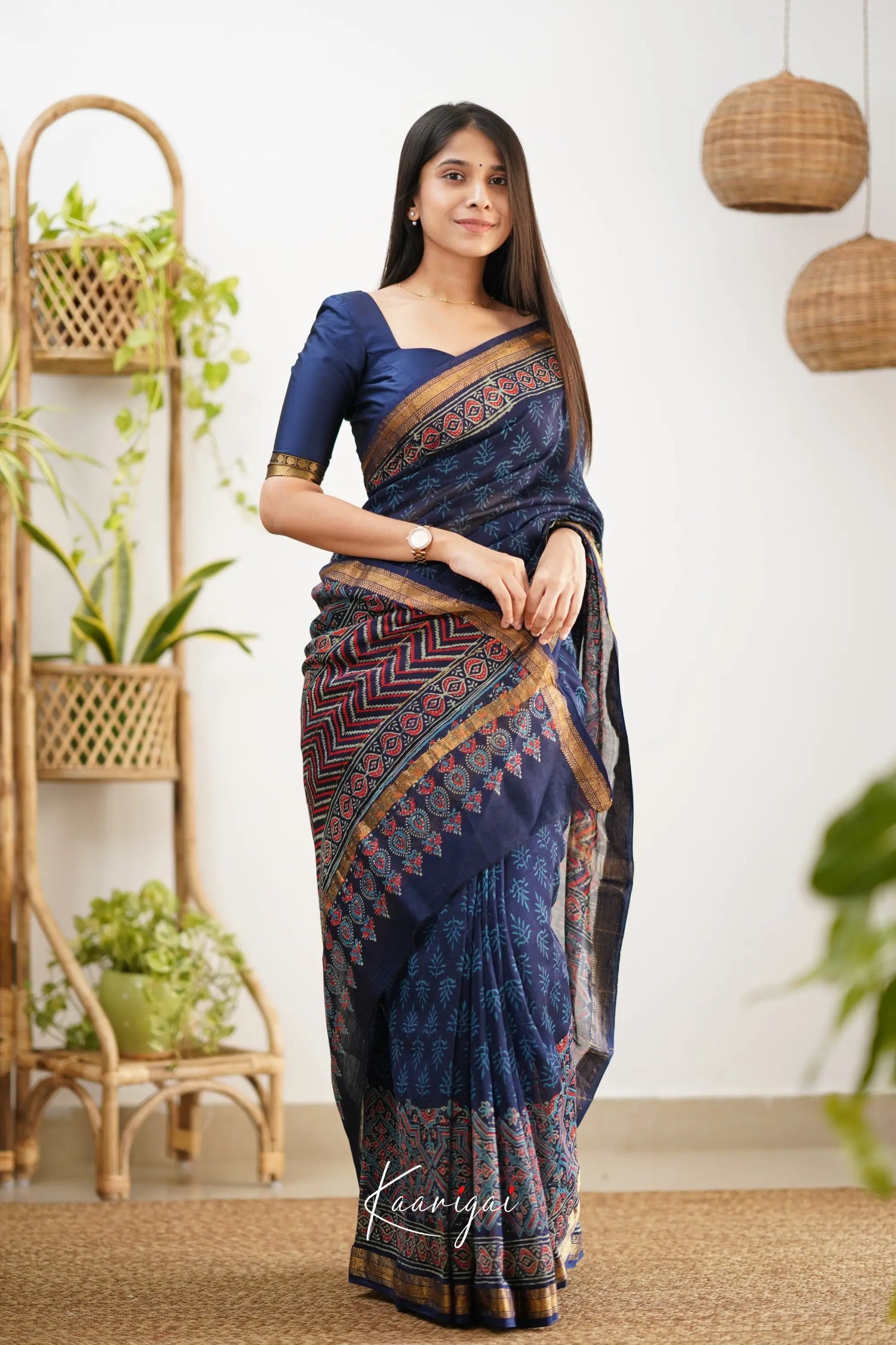 Mayuri Maheswari Silk Cotton Saree - Navy Blue Sarees