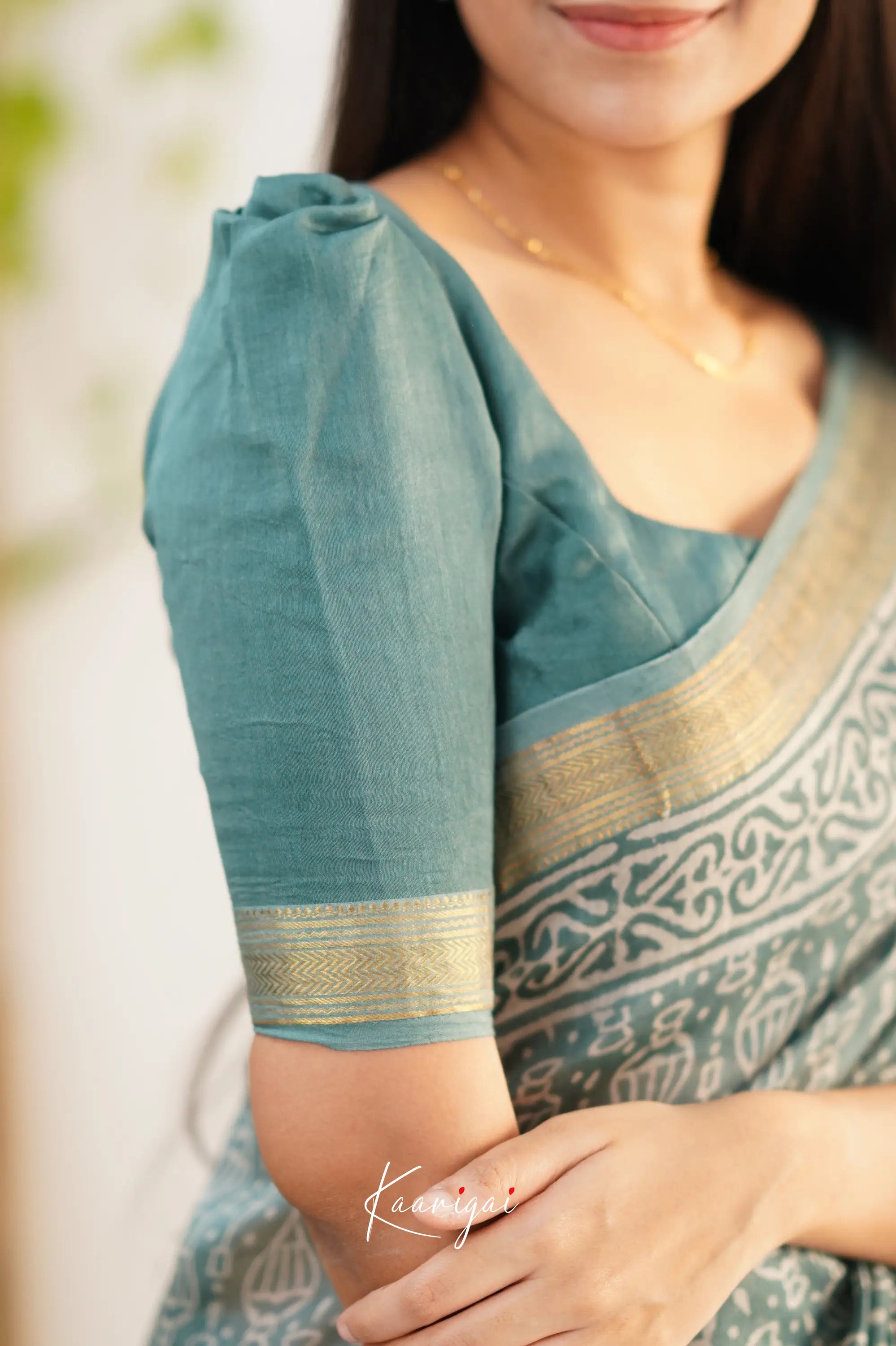 Mayuri Maheswari Silk Cotton Saree - Steal Teal Sarees