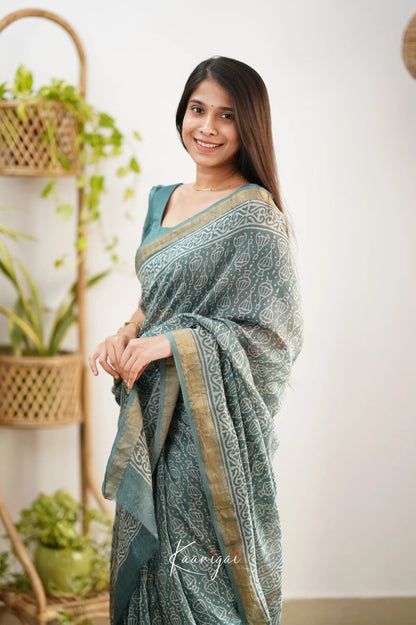 Mayuri Maheswari Silk Cotton Saree - Steal Teal Sarees