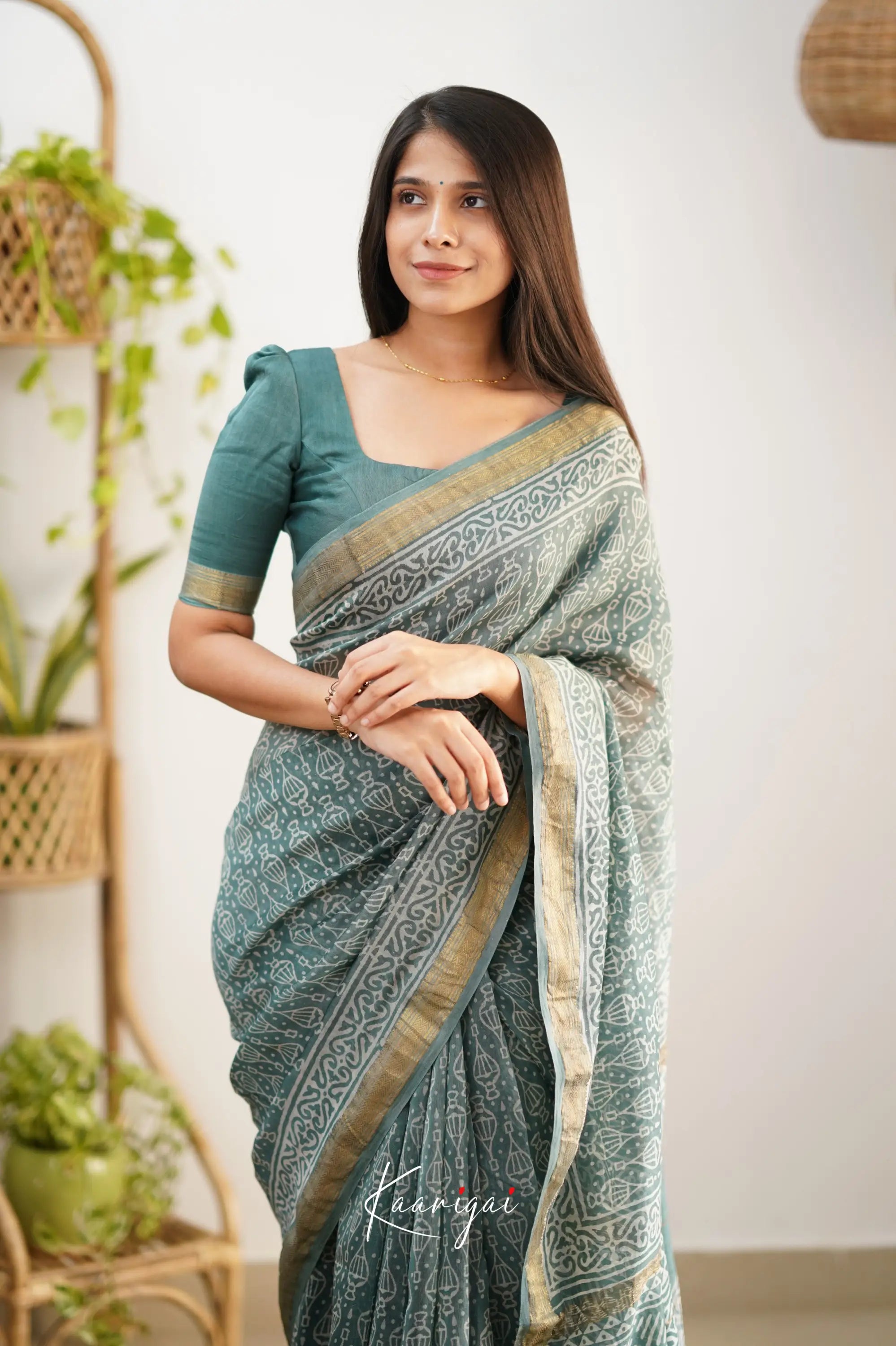 Mayuri Maheswari Silk Cotton Saree - Steal Teal Sarees