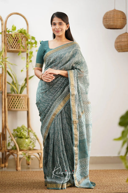 Mayuri Maheswari Silk Cotton Saree - Steal Teal Sarees