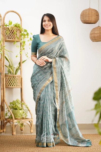 Mayuri Maheswari Silk Cotton Saree - Steal Teal Sarees