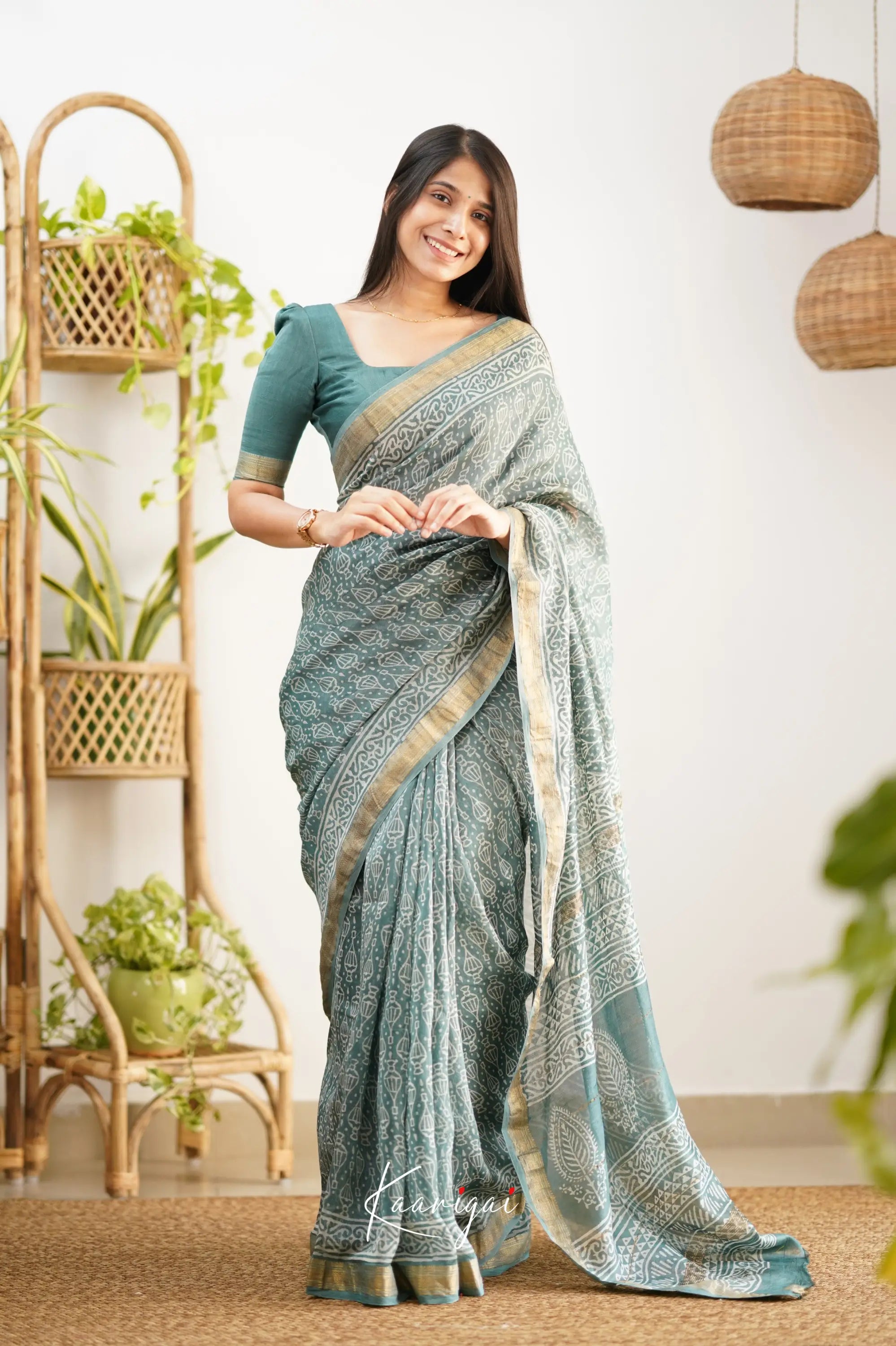 Mayuri Maheswari Silk Cotton Saree - Steal Teal Sarees