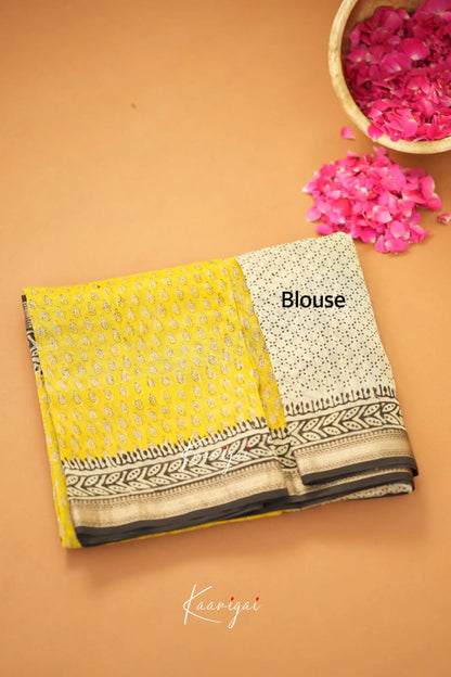 Mayuri Maheswari Silk Cotton Saree - Yellow And Black Sarees