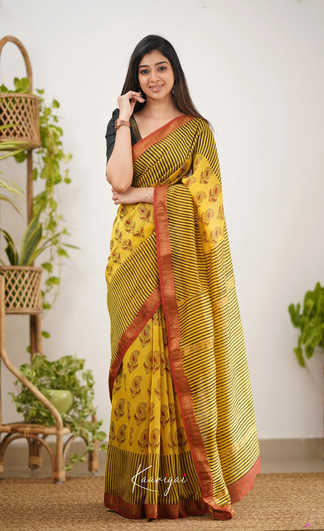 Mayuri Maheswari Silk Cotton Saree - Yellow Sarees
