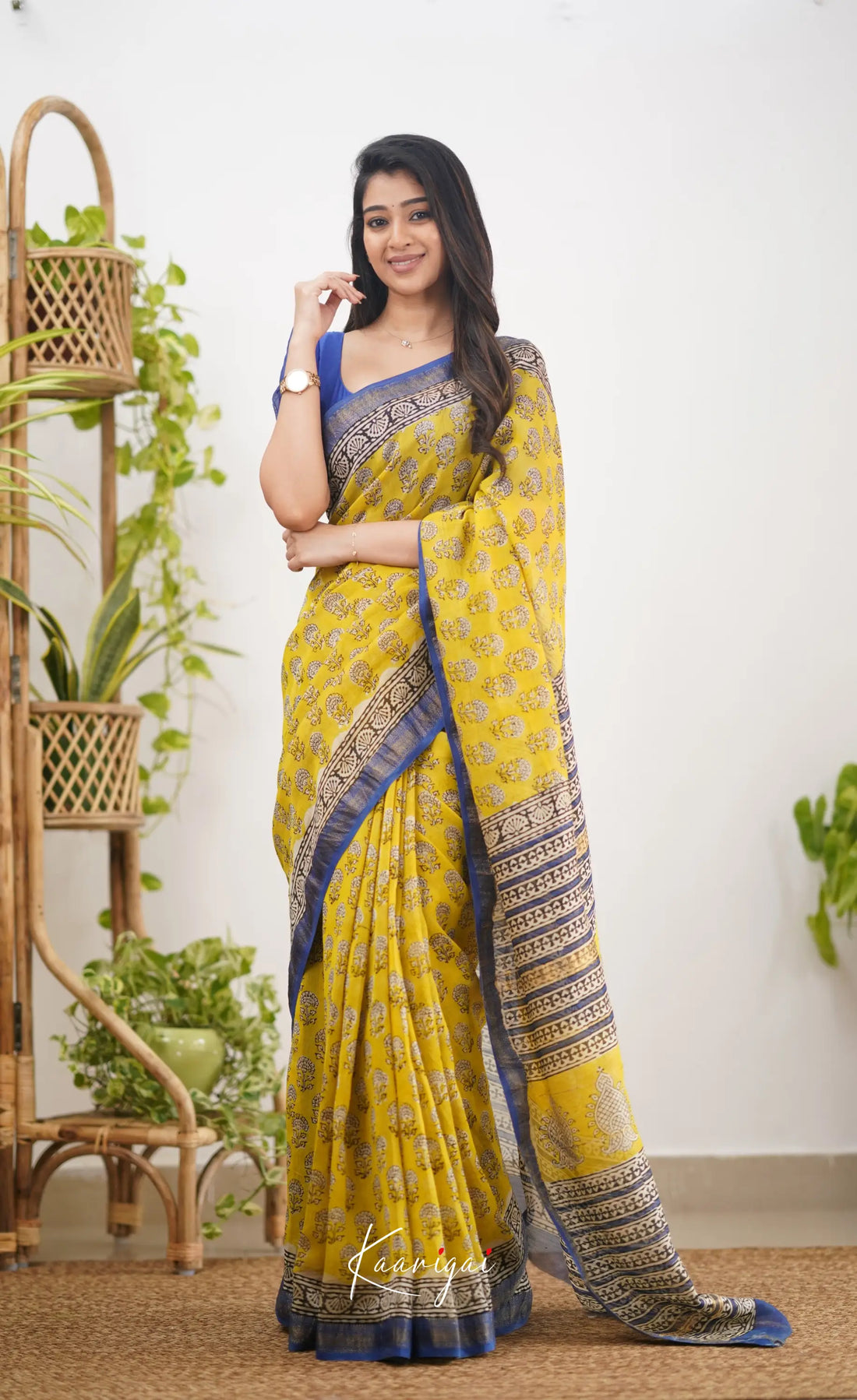 Mayuri Maheswari Silk Cotton Saree - Yellow Sarees