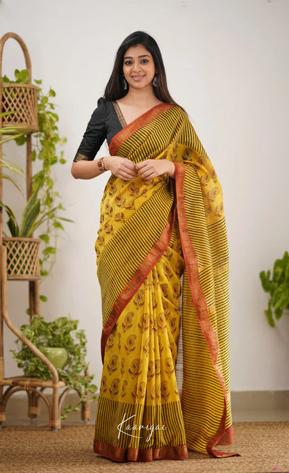 Mayuri Maheswari Silk Cotton Saree - Yellow Sarees