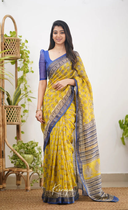 Mayuri Maheswari Silk Cotton Saree - Yellow Sarees