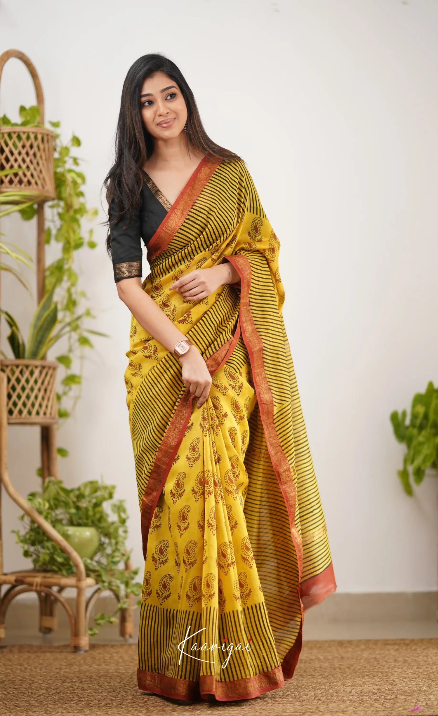 Mayuri Maheswari Silk Cotton Saree - Yellow Sarees